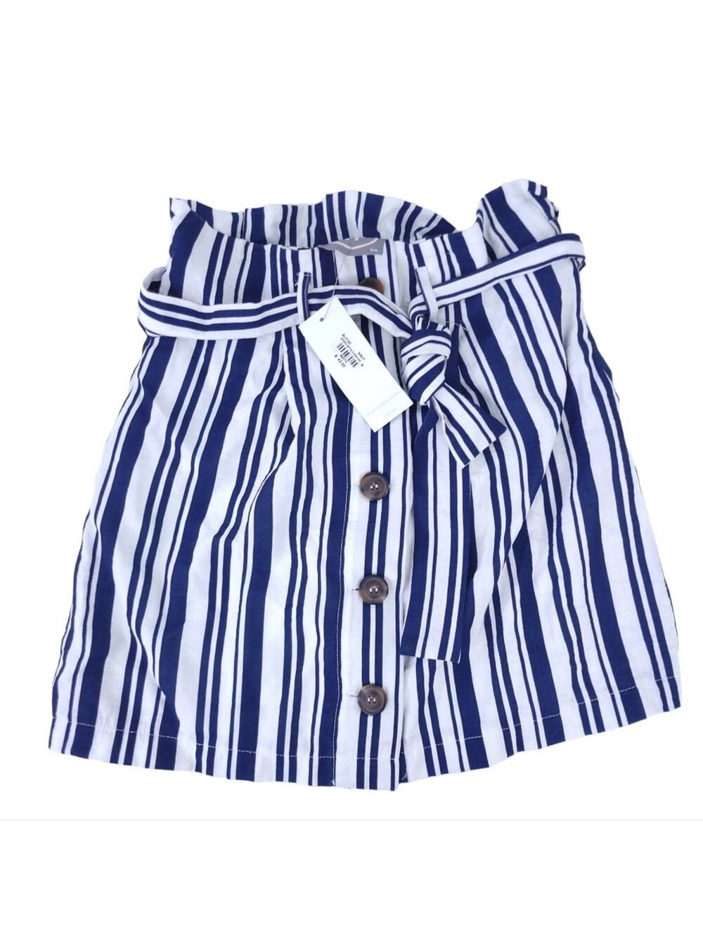 New Lily Rain Blue White Stripe Skirt Small Cotton Blend, Tie Waist Skirt